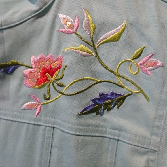 Quacker Factory Jacket Aqua Beaded Embroidered Zipper Jacket L NWOT - Picture 9 of 12